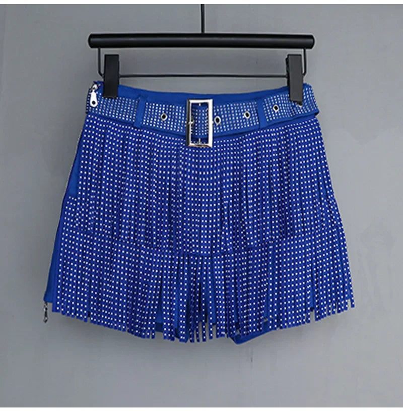 Tassel Short Shorts Women's Diamond Embellished Mid-Waist Dance Denim Hot Pants Outerwear Fashionable Korean Style Sexy