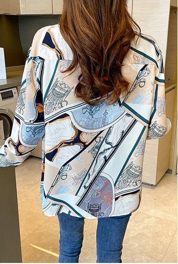 Chiffon Allover Printed Women's Blouses High Quality Long Sleeve Single Breasted Spring Summer Casual Lady Blouses