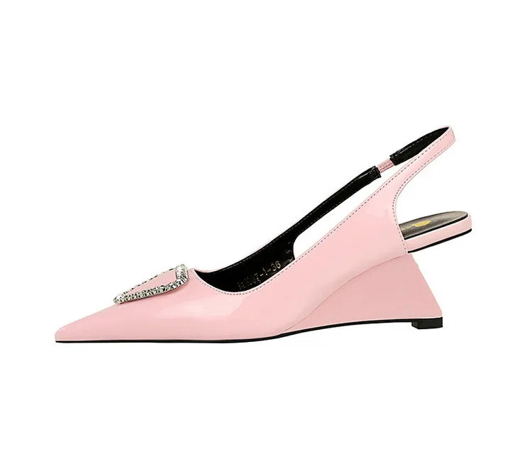 Spring Candy Fashion Pointed Toe Women Pumps Sling back Wedges High Heels Party Prom Mules Shoes