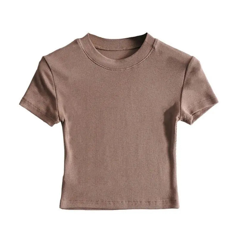 New in Summer Women's Hot Pure Sexy Slim Round Neck Color Short Shoulder Tops Fashionable Casual Wear Grey Short Sleeve T-Shirt Natalia Home Fashion    Natalia Home Fashion
