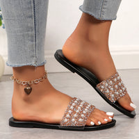 Pearl shaped slippers for women in summer flat bottomed round toe exposed slip women's sandals and slippers