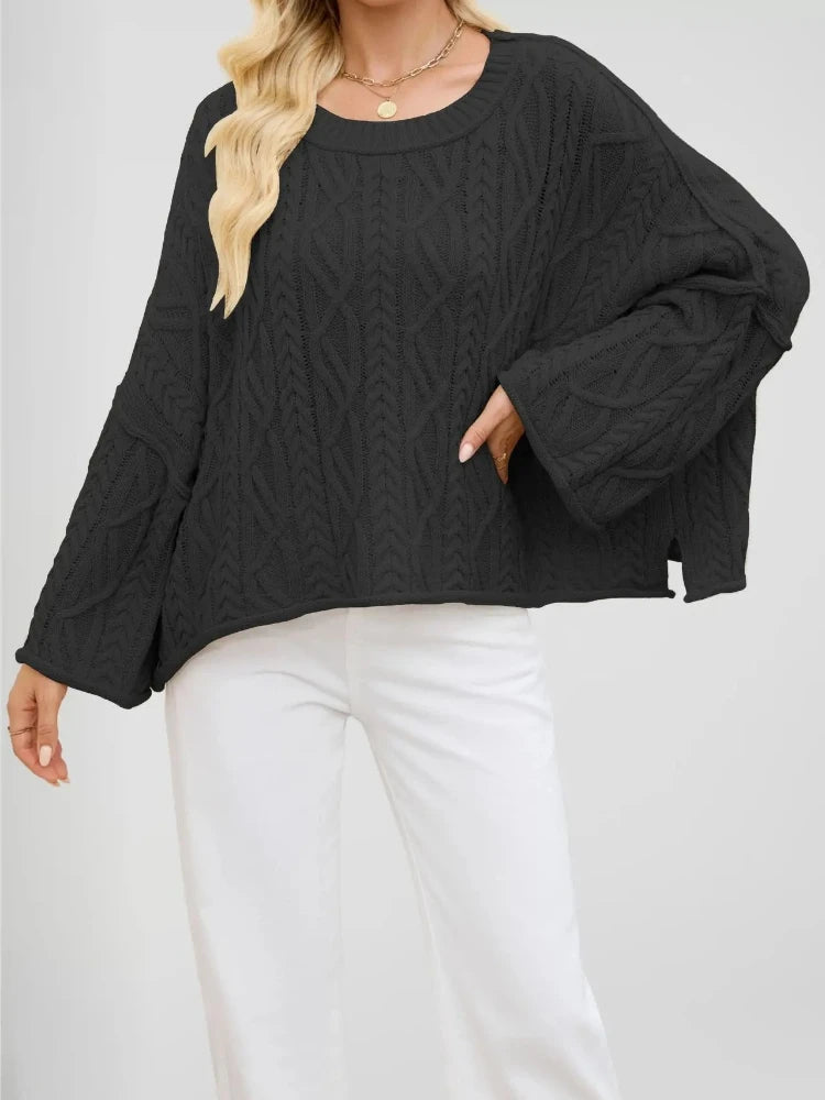 Autumn Winter Women Cable Knit Sweater Oversized Loose Pullover Long Sleeve Chunky Jumper Casual Warm Female Tops Clothing Natalia Home Fashion    Natalia Home Fashion