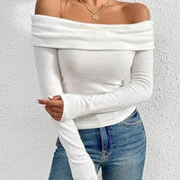 Women's Sexy Off-shoulder Slim Long-sleeved Base One-shoulder Top T-shirt