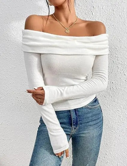 Women's Sexy Off-shoulder Slim Long-sleeved Base One-shoulder Top T-shirt