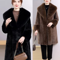Ladies Faux Leather Long Coats Femme Pockets Soft Mink Fur Women Trendy Street Style Loose Short Outwear Winter - Natalia Home Fashion