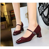 Leopard Print Women Pumps Suede Middle Heel Shoes Sexy Mary Jane Shoes Rhinestone Buckle Ladies Shoe Square Head