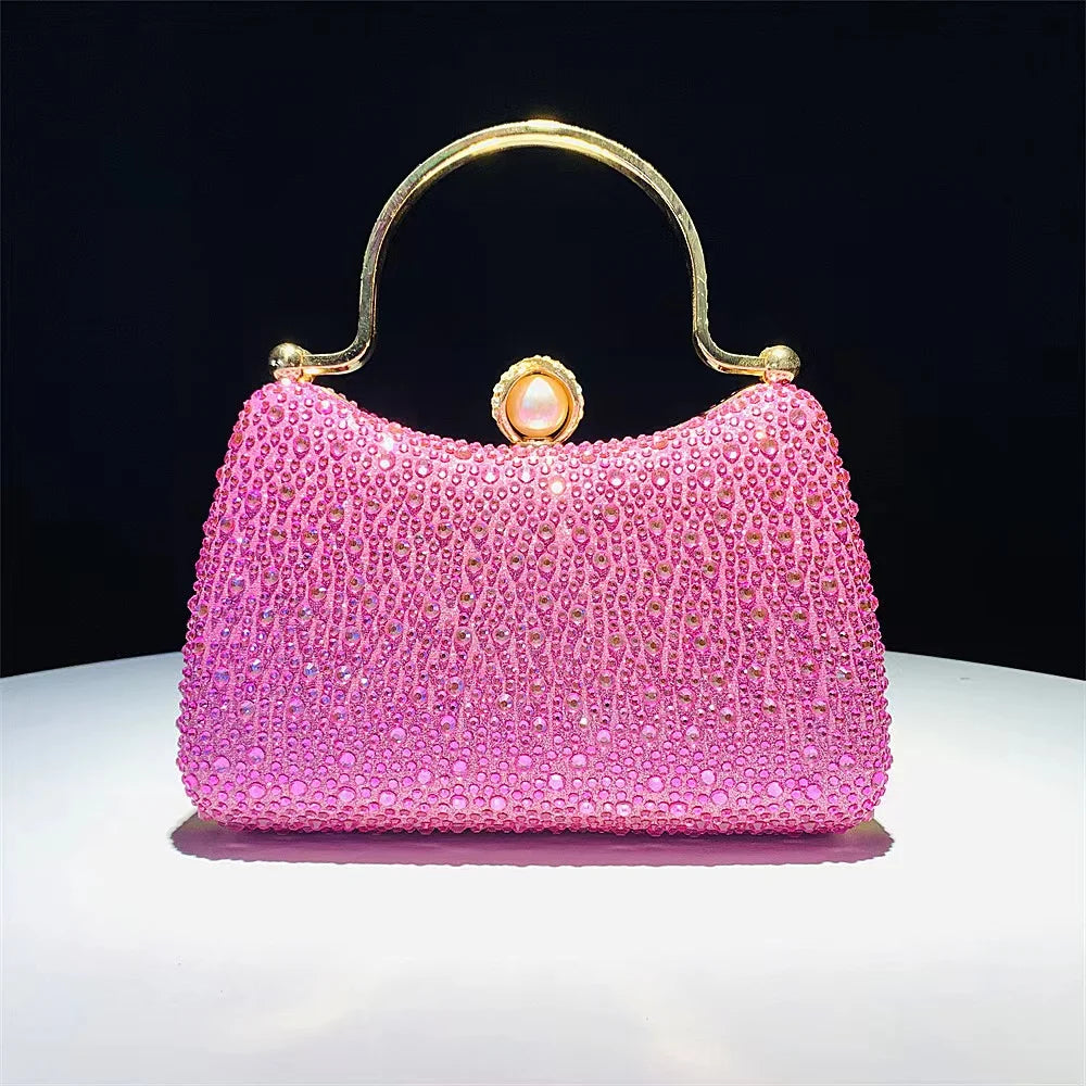Glitter Shiny Diamonds Evening Bag Metal Handle Square Bag Fashion Women Handbag Wedding Party Clutch Purse Female
