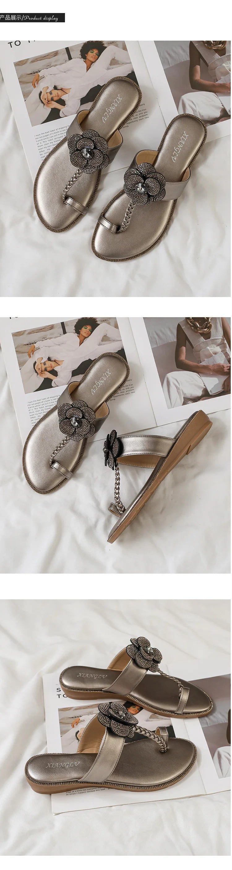 Women's Sandals Summer Slippers Casual Beach Footwear Water Diamond open Toe  Flats