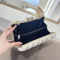 Vintage Pearl Women Handbag Diamond Evening Bag Luxury Wedding Bridal Ladies Clutch Chain White Shoulder Dress Dinner Bag