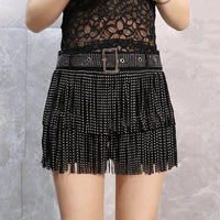 Tassel Short Shorts Women's Diamond Embellished Mid-Waist Dance Denim Hot Pants Outerwear Fashionable Korean Style Sexy