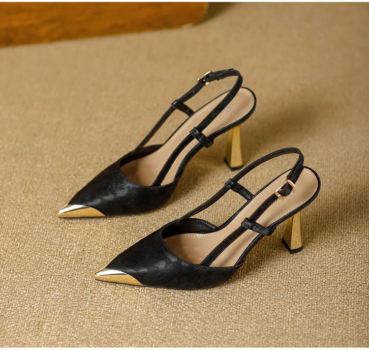 Women's Pumps Sexy Stiletto Sandals Fashion Metallic Pointed Toe Rear Hollow Out High Heels Single Shoes Lady Sandals