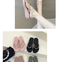 Women Slippers Fashion Summer New Water Diamond Flip Flops Women Outwear Thick Sole Slope Heels Beach Vacation Slippers