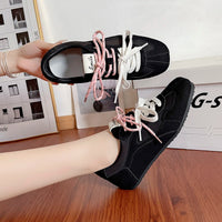 Retro Lacing Breathable Women's Thick Bottom Pleated Casual Sneakers White Shoes