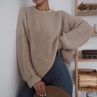 Women Solid Thick Knitted Sweater Long Sleeve Oversized Sweater Female Casual O-Neck Loose Pullovers Sweater