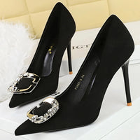 Metal Rhinestone Belt Buckle Women Pumps Suede High Heels Luxury Banquet Shoes Sexy Party Shoes Women Stilettos - Natalia Home Fashion