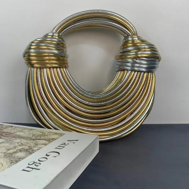 Fashionable Hand-Knitted Noodle Bag Women's Shoulder Bag Urban Minimalist Style Dumpling Bag Versatile Knot Design PU Material