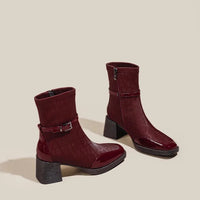 Women's Side Zipper Boot High Heel Short Boot Winter Mid-Calf Boot Chinese Style National Wedding Boot