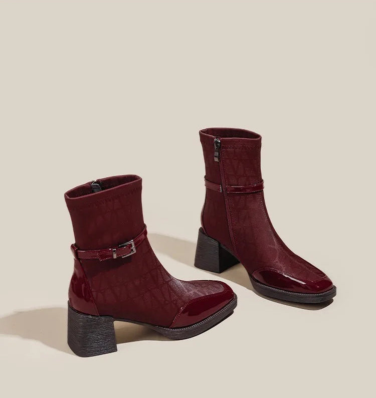 Women's Side Zipper Boot High Heel Short Boot Winter Mid-Calf Boot Chinese Style National Wedding Boot