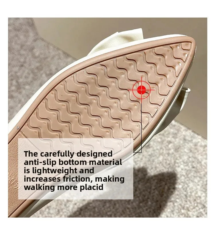 Soft Bottom Flat Casual Women's Shoes Butterfly Knot Slip-On Simple Design Shoes  Synthetic Leather