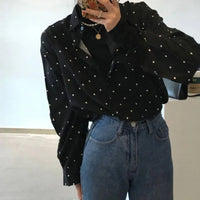 Chic Polka Dot Long Sleeve Shirt Women's Turn-down Collar French Style Simple Design Spring Summer New Arrival