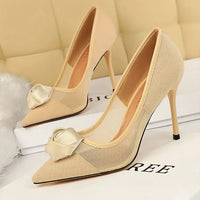 Women's Sexy Nightclub Pole Dancing Show Thin Heels High Mesh Hollowed Out Satin Rose Flower Woman Pumps