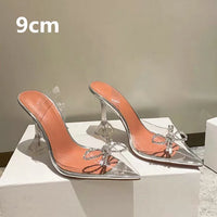 Pointed Crystal Fairy Ladies Wind Sandals Rhinestone Butterfly-knot Transparent High Heel Women Sandals