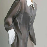 Sunscreen Shirt With Sling Top Women Lapel Single Breasted Long Sleeves Stitching Loose Clothes