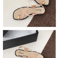 Women's Roman Style Toe-Over Sandals Flat Bottom Outdoor Wear Crossbody PVC Material Anti-Slip Low Heel Footwear