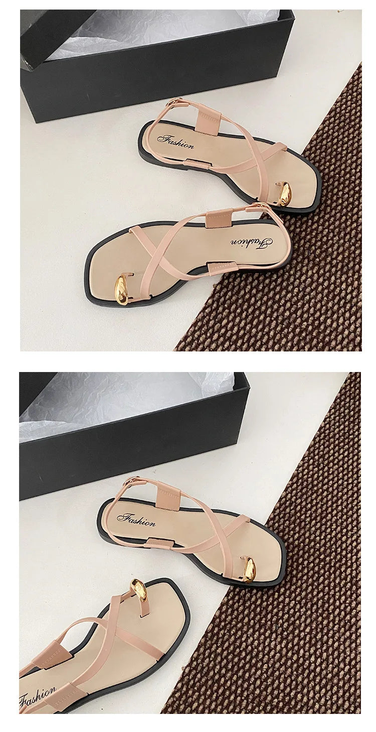 Women's Roman Style Toe-Over Sandals Flat Bottom Outdoor Wear Crossbody PVC Material Anti-Slip Low Heel Footwear