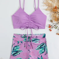 Tie Dye Bikini Drawstring Swimsuit Women High Waist Shorts Swimwear Female Padded Bathing Suit Swimming Beachwear Summer