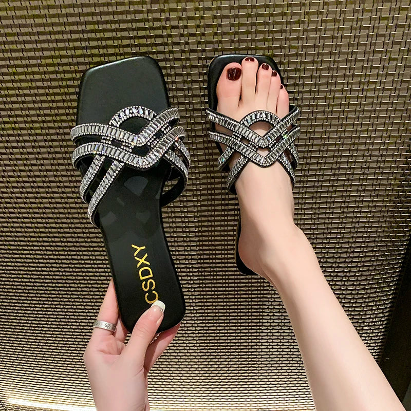 Slipper Women's Luxury Design Women Rhinestone Summer Flat Outdoor Fashion Ladies Slippers Casual Party
