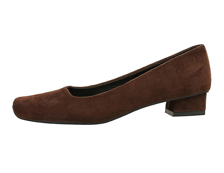 Women Fashion Style Quality Square Toe Low Heel Pumps Lady Prom Suede Shallow Mouth Thick High OL Single Shoes