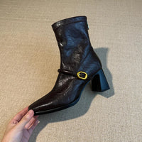 Thick Heel Elastic Slim Women Ankle Boots Fashion Square Toe Autumn Winter Ladies Elegant Mordern Short Booties