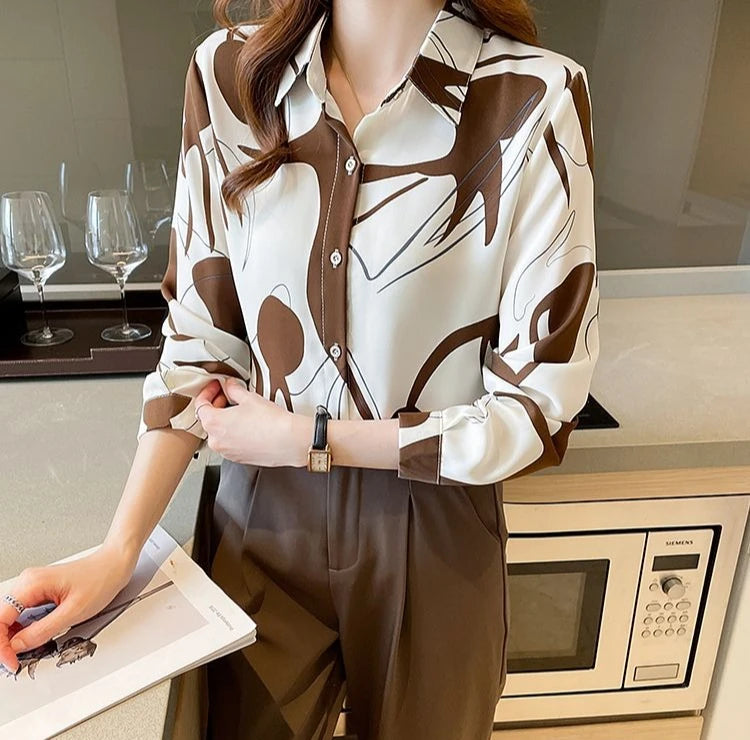 Print Shirts & Blouses for Women Fine Elegant Fashion Chic Chiffon Woman Top