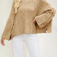 Autumn Winter Women Cable Knit Sweater Oversized Loose Pullover Long Sleeve Chunky Jumper Casual Warm Female Tops Clothing Natalia Home Fashion    Natalia Home Fashion