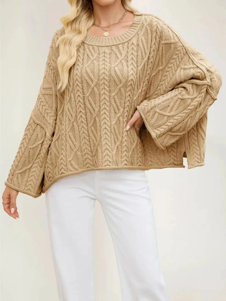 Autumn Winter Women Cable Knit Sweater Oversized Loose Pullover Long Sleeve Chunky Jumper Casual Warm Female Tops Clothing Natalia Home Fashion    Natalia Home Fashion