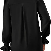 Fashion Simple Solid Color Pullover Shirt Women Loose V-neck Flared Sleeve Shirts Top Female Elegant Commuting Clothing