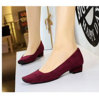 Women Fashion Style Quality Square Toe Low Heel Pumps Lady Prom Suede Shallow Mouth Thick High OL Single Shoes