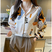 Spring Chiffon Shirt Women's Long-sleeved Printed Color Niche Chiffon
