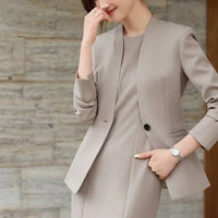 Elegant Professional Suit Dress Two-Piece Set Workwear Beauty Salon Uniform Long Sleeve Formal Outfit Polyester Fiber