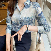 French Printed Lapel Shirt Long Sleeve Loose Mulberry Silk Top Temperament Commuting Shirt Women's Summer Style