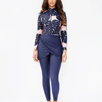 Muslim Swimwear Women Modest Patchwork Hijab Long Sleeves Sport Swimsuit 3pcs Islamic Burkinis Wear Bathing Suit