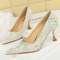 Shoes Lace glitter fabric women pumps Design Kitten heels Women shoes Female Occupation Office Shoes