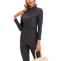 Arab Swimsuit Two-piece Conservative Beach Surfing Sun Protection Swimsuit Muslim Solid Color Long Sleeved Pants Full Wrap Swims