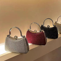 Glitter Shiny Diamonds Evening Bag Metal Handle Square Bag Fashion Women Handbag Wedding Party Clutch Purse Female