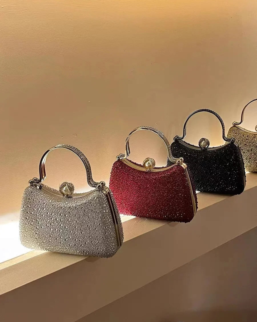 Glitter Shiny Diamonds Evening Bag Metal Handle Square Bag Fashion Women Handbag Wedding Party Clutch Purse Female