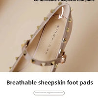 Elegant French Style Cropped Studded Flat Bottom Sandals Women's Summer Tweed Pattern Medial Vacancy Pointe Roman Design