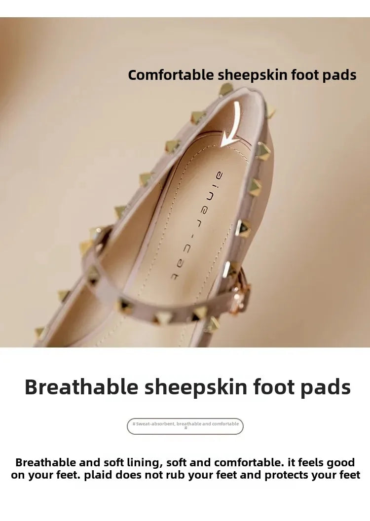 Elegant French Style Cropped Studded Flat Bottom Sandals Women's Summer Tweed Pattern Medial Vacancy Pointe Roman Design