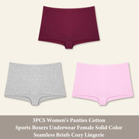 3PCS Women's Panties Cotton Seamless Sports Boxers Underwear Female Solid Color Briefs Cozy Lingerie Intimate Underpants