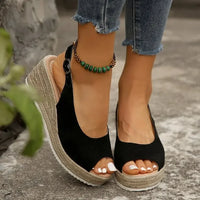 Women's Platform Sandals Summer New Large Size Fish Mouth Slope Heel Stones Pattern Shoes Thick Bottom Clog Casual Slip-On
